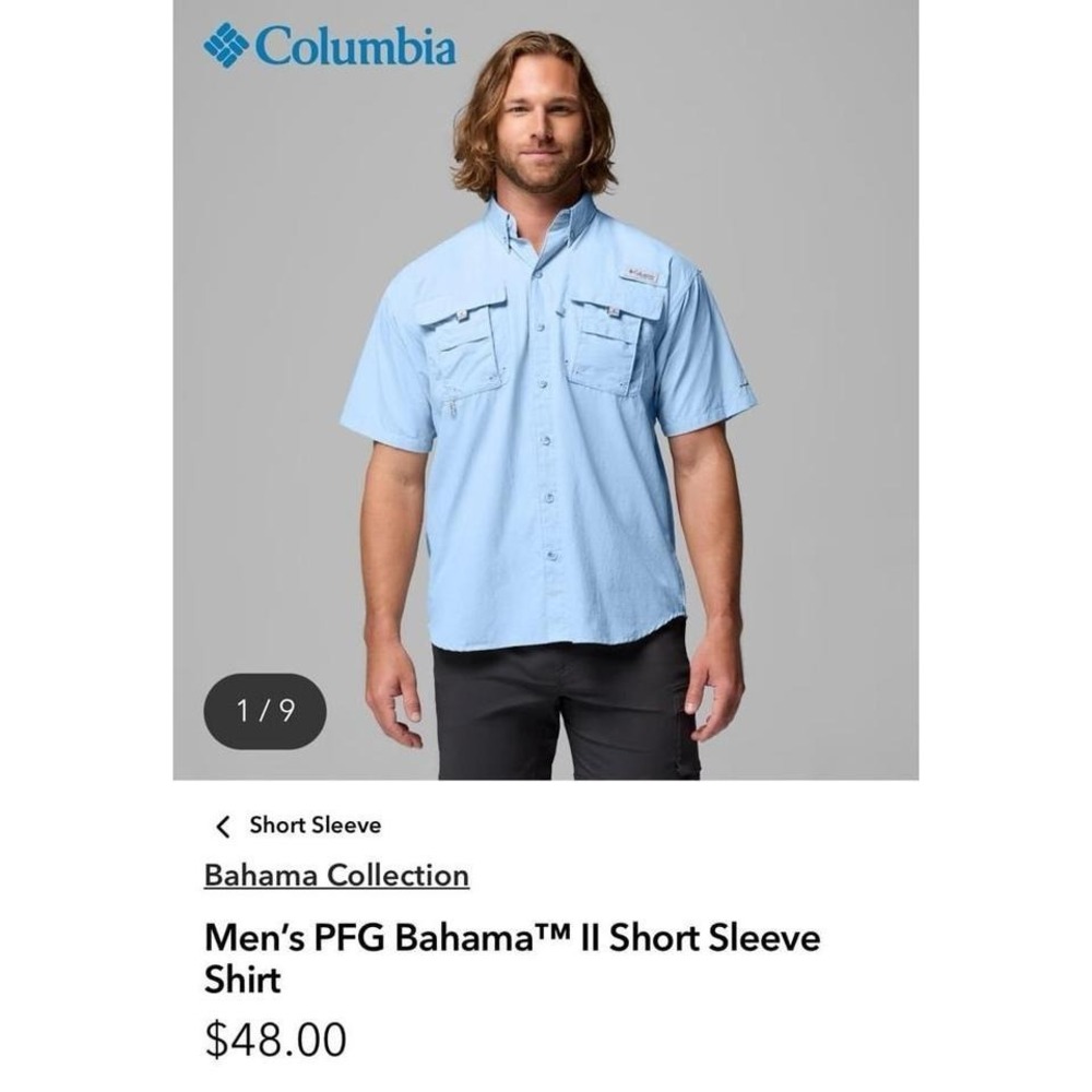 Columbia PFG Bahama II Short Sleeve Fishing Shirt Blue Mens XXL 1011651
